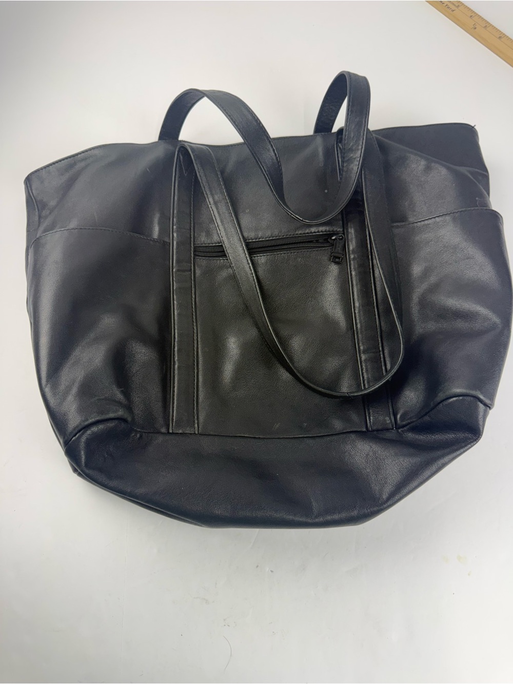 Tumi Weekender Bag Black Leather Tote Shoulder Strap Travel 18x17x8